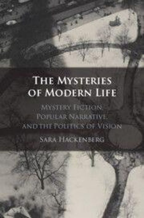 "The Mysteries of Modern Life" von Sara Hackenberg. Oben ein verschneiter Park mit kahlen Bäumen in Schwarz-Weiß.