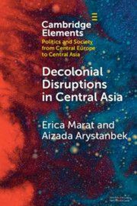 "Decolonial Disruptions in Central Asia." Autoren: Erica Marat, Aizada Arystanbek. Bunter, abstrakter Hintergrund.