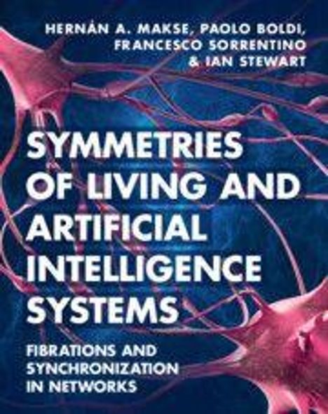 Text: "Symmetries of Living and Artificial Intelligence Systems: Fibrations and Synchronization in Networks." Hintergrund zeigt neuronale Verbindungen.