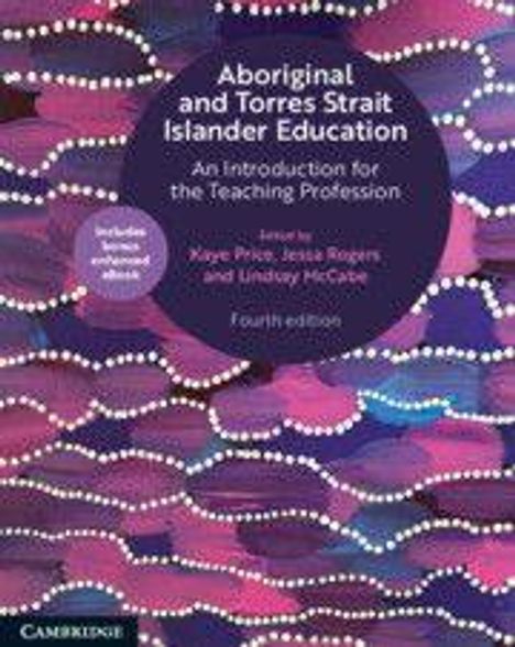 "Aboriginal and Torres Strait Islander Education" steht im Kreis. Hintergrund zeigt bunte, gewellte Muster mit weißen Punkten.