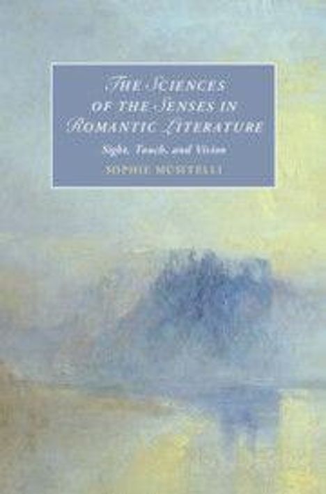 Der Text im blauen Feld lautet: „THE SCIENCES OF THE SENSES IN ROMANTIC LITERATURE: Sight, Taste, and Vision, SOPHIE MUIRHEAD“. Darunter neblige Landschaft.