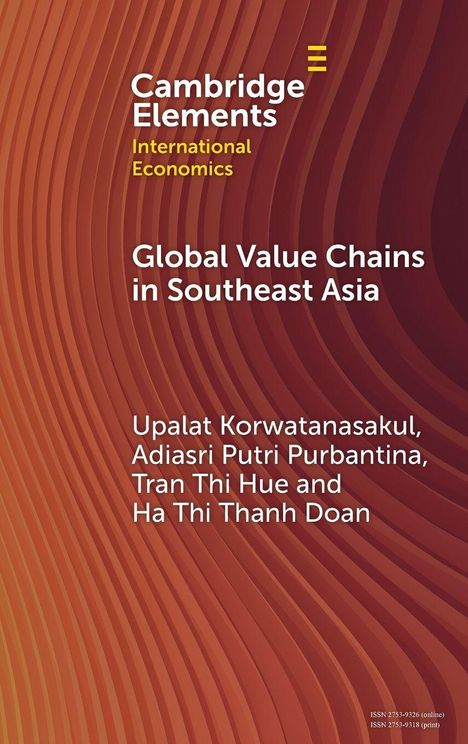 Schriftzug: "Global Value Chains in Southeast Asia". Namen der Autoren darunter. Hintergrund: Wellenmuster in Rotbraun.
