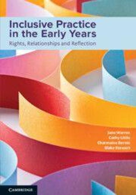 "Inclusive Practice in the Early Years" steht oben. Farbige Papierstreifen in Bögen formen den Hintergrund.