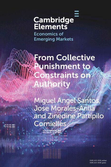 Text: "Cambridge Elements. Economics of Emerging Markets. From Collective Punishment to Constraints on Authority." Illustration mit abstrakten Linien in Pink und Blau.