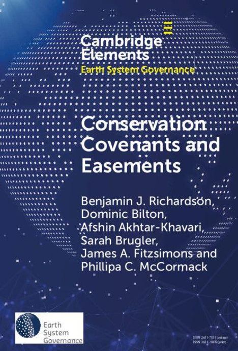 "Conservation Covenants and Easements" von sechs Autoren. Dots formen Erde. Oben Logo von Cambridge Elements.