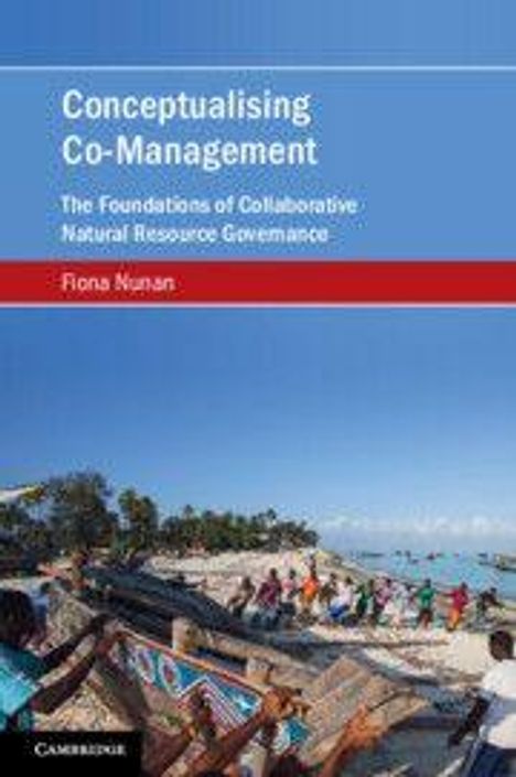 "Conceptualising Co-Management" von Fiona Nunan. Menschen am Strand mit Booten und Häusern im Hintergrund.