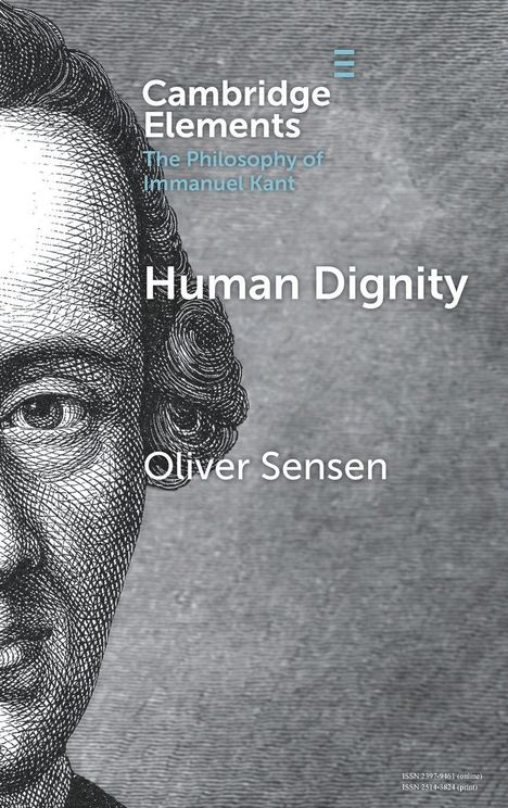 "Human Dignity" von Oliver Sensen, Cambridge Elements. Links eine schwarz-weiße Illustration eines Männergesichts.