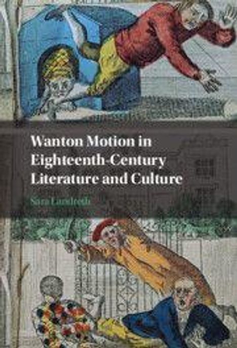 Text: "Wanton Motion in Eighteenth-Century Literature and Culture" von Sara Landreth. Illustration mit dynamischen Figuren.