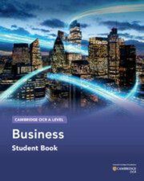 „Cambridge IGCSE® Business Student Book“. Skyline einer Stadt mit leuchtenden Lichtern und blauen Lichtstreifen.