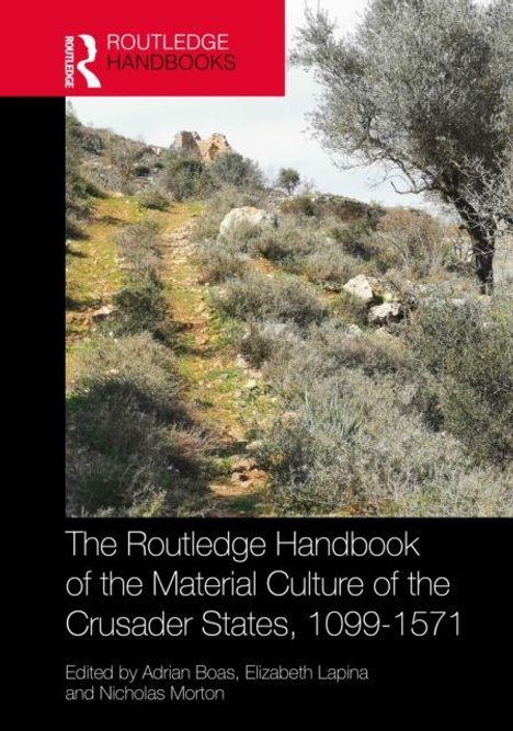 "Routledge Handbooks" oben, darunter ein Weg in einer steinigen, buschigen Landschaft mit Bäumen, hügelig im Hintergrund.