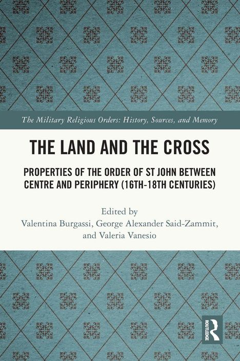 "The Land and the Cross" ist prominent. Ein gemustertes, blaues, kariertes Muster im Hintergrund.