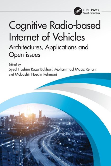 Titel: "Cognitive Radio-based Internet of Vehicles". Stadtansicht mit Netzwerkgrafik und geschwungenen Linien.