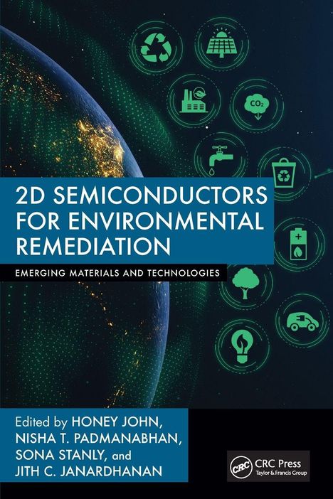 Titel: "2D Semiconductors for Environmental Remediation". Icons für Recycling, Solarenergie, CO2, Wasser, Abfall.