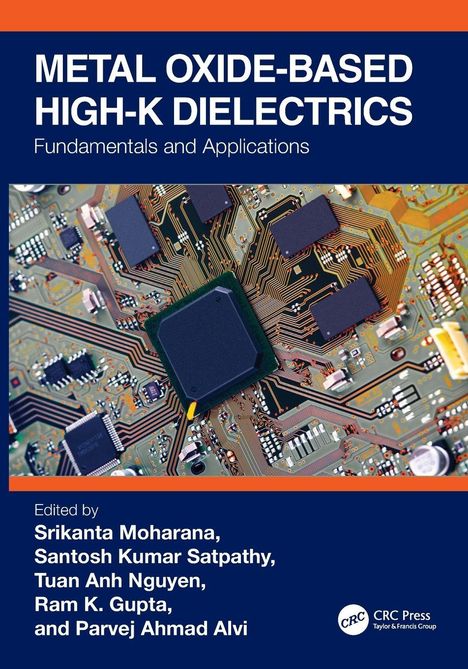 "METAL OXIDE-BASED HIGH-K DIELECTRICS" steht oben. Eine abgebildete Leiterplatte mit Mikrochips im Hintergrund.