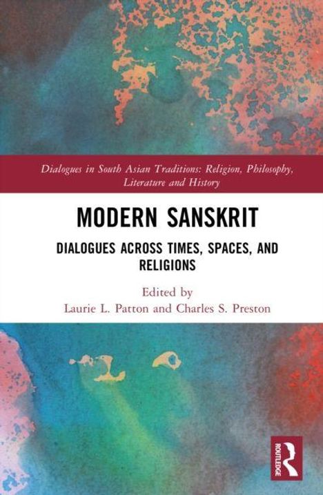 "Modern Sanskrit: Dialogues Across Times, Spaces, and Religions." Bunt abstrakte Illustration im Hintergrund.