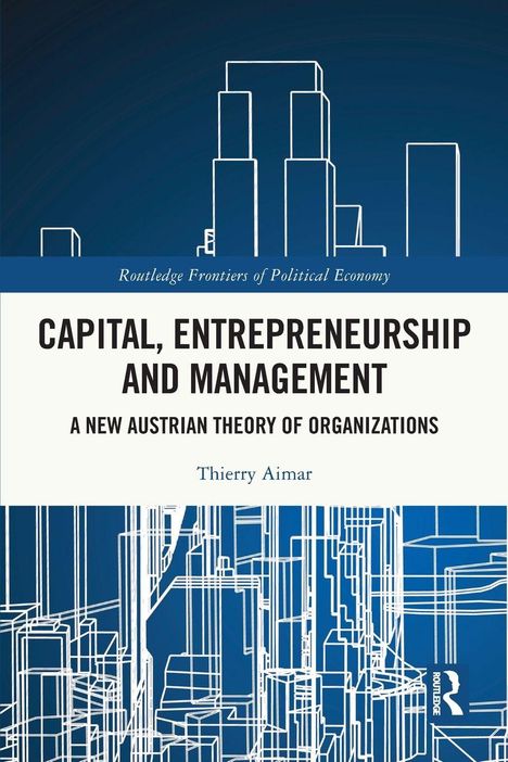 "Capital, Entrepreneurship and Management" von Thierry Aimar. Abstrakte Zeichnung von Hochhäusern im Hintergrund.