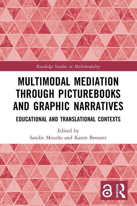 Großer Text: "MULTIMODAL MEDIATION THROUGH PICTUREBOOKS AND GRAPHIC NARRATIVES". Hintergrund mit roten Dreiecken.
