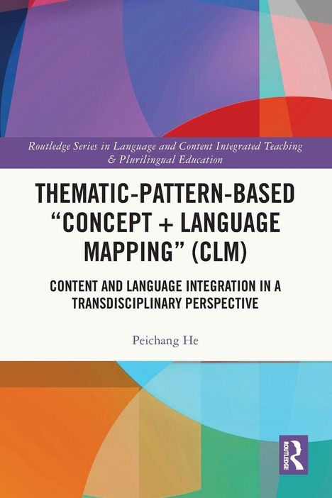 Titel: THEMATIC-PATTERN-BASED "CONCEPT + LANGUAGE MAPPING" (CLM). Farbenfrohe geometrische Formen im Hintergrund.