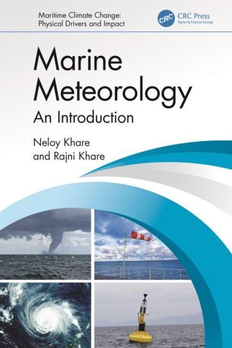 Texte: "Marine Meteorology: An Introduction", "Neloy Khare and Rajni Khare". Vier Bilder: Wolken, Boje, Wirbelsturm, Wasser.