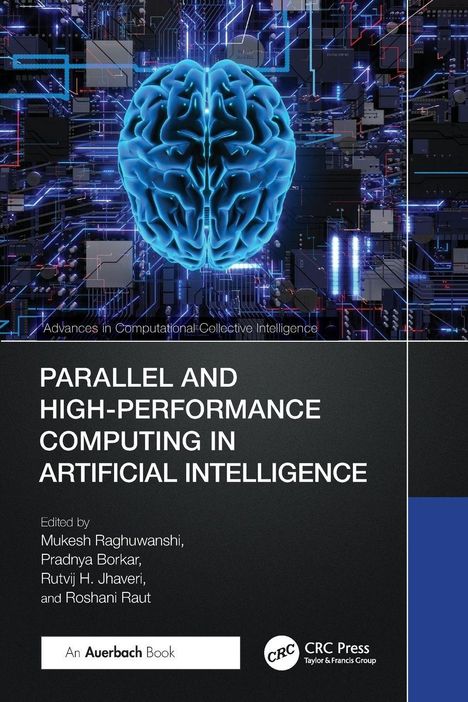 PARALLEL AND HIGH-PERFORMANCE COMPUTING IN ARTIFICIAL INTELLIGENCE. Abgebildet ist ein bläulicher Gehirnumriss vor Schaltkreisen.