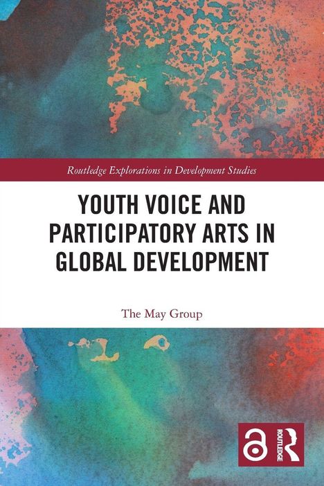 "YOUTH VOICE AND PARTICIPATORY ARTS IN GLOBAL DEVELOPMENT" in großer Schrift, farbige abstrakte Muster.
