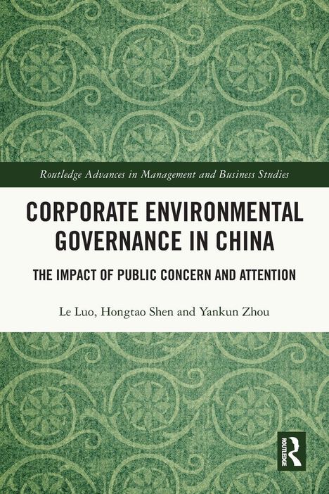 Titeltext: "Corporate Environmental Governance in China." Grünes Muster mit floralen Verzierungen.