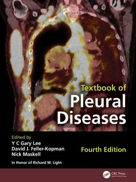 Text: "Textbook of Pleural Diseases, Fourth Edition, Edited by Y C Gary Lee, David J. Feller-Kopman, Nick Maskell." Hintergrund: Med. Bild.