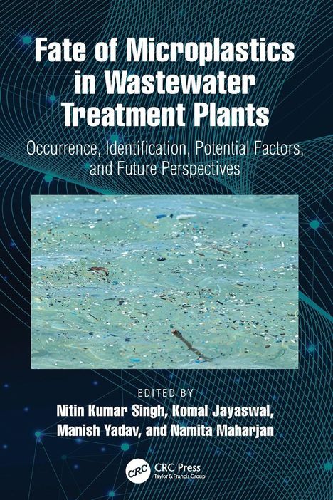 Titel: "Fate of Microplastics in Wastewater Treatment Plants". Bild zeigt Wasser mit Mikroplastik.