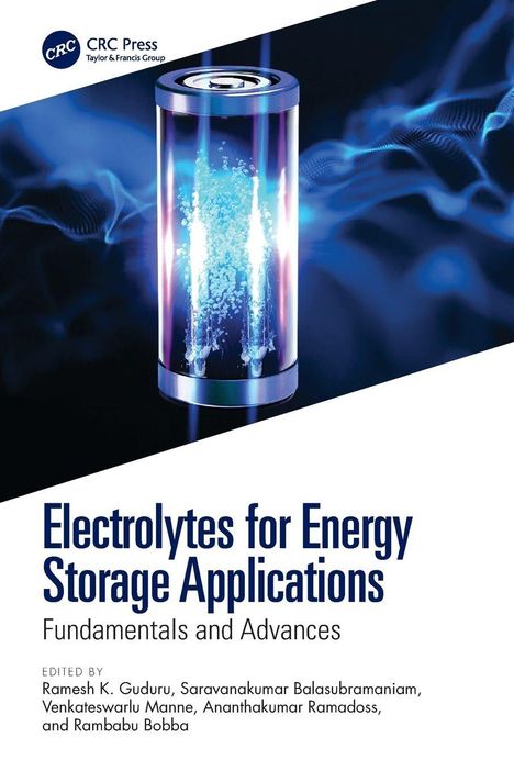 „Electrolytes for Energy Storage Applications: Fundamentals and Advances“. Illustration einer schwebenden Batterie.