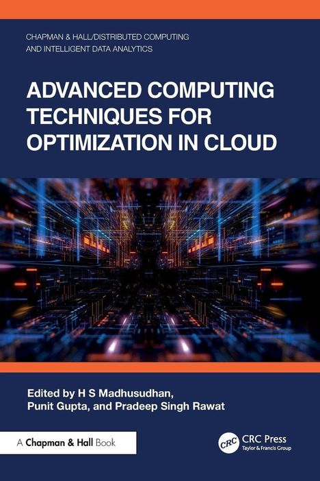 Titel: Advanced Computing Techniques for Optimization in Cloud. Dynamische Lichter, futuristischer Stil.