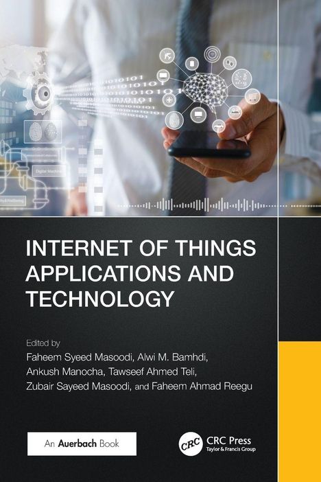 Titel: INTERNET OF THINGS APPLICATIONS AND TECHNOLOGY. Hand hält Smartphone, vernetzte Symbole schweben darum.