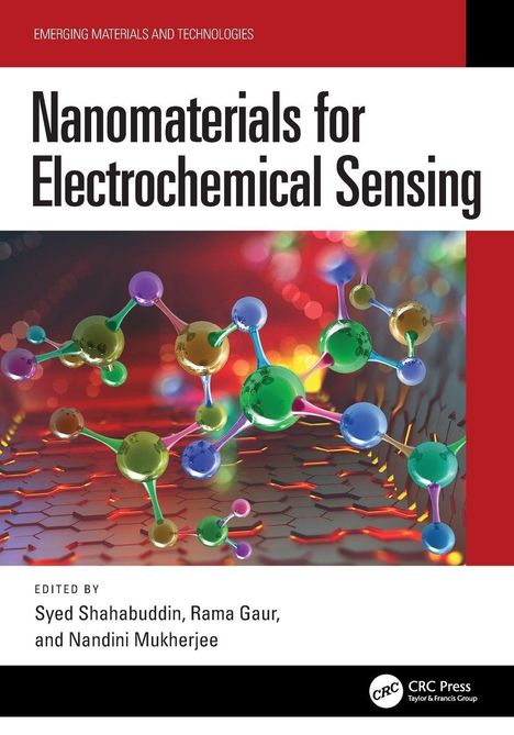 Titel: Nanomaterials for Electrochemical Sensing. Molekülstruktur auf farbigem Hintergrund.