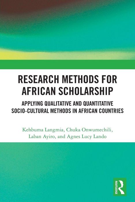 Text in der Mitte: "RESEARCH METHODS FOR AFRICAN SCHOLARSHIP". Grüner Hintergrund mit Farbverlauf. Logo unten rechts.