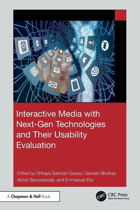 Titel: Interactive Media with Next-Gen Technologies and Their Usability Evaluation. Hintergrund: digitale Symbole und Hand.