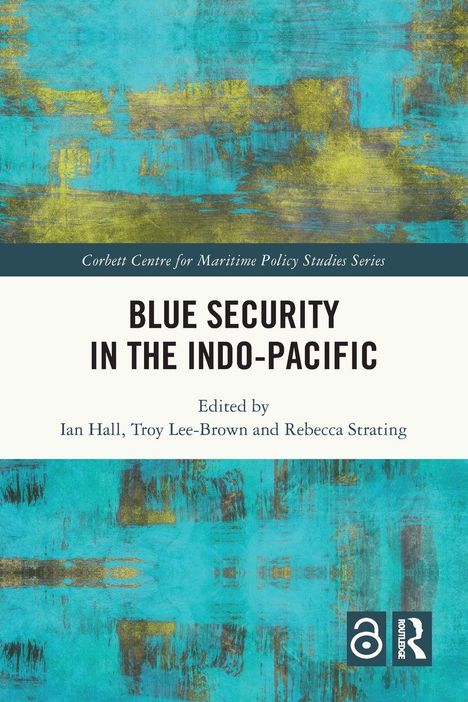 "BLUE SECURITY IN THE INDO-PACIFIC" steht in großen schwarzen Buchstaben. Hintergrund in Blau- und Gelbtönen.