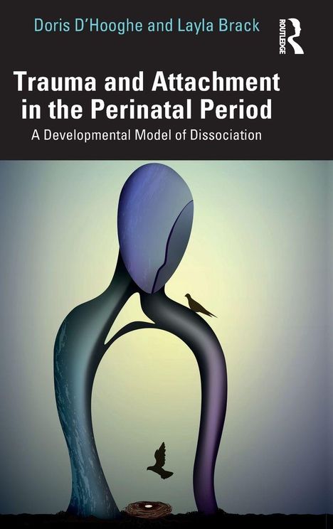 "Trauma and Attachment in the Perinatal Period". Abstrakte Figuren in Blau- und Lilatönen mit Vögeln daneben und darauf.