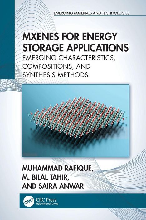 Titel: "MXenes for Energy Storage Applications". Abbildung von einer Molekülstruktur auf blauem Hintergrund.