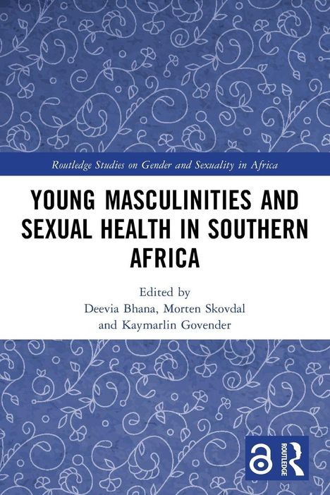 Titel: Young Masculinities and Sexual Health in Southern Africa. Muster aus blauen, geschwungenen Linien.