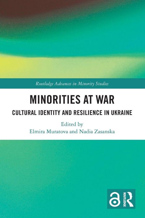 "Minorities at War: Cultural Identity and Resilience in Ukraine" von Muratova und Zasanska, abstrakte Farbverläufe.