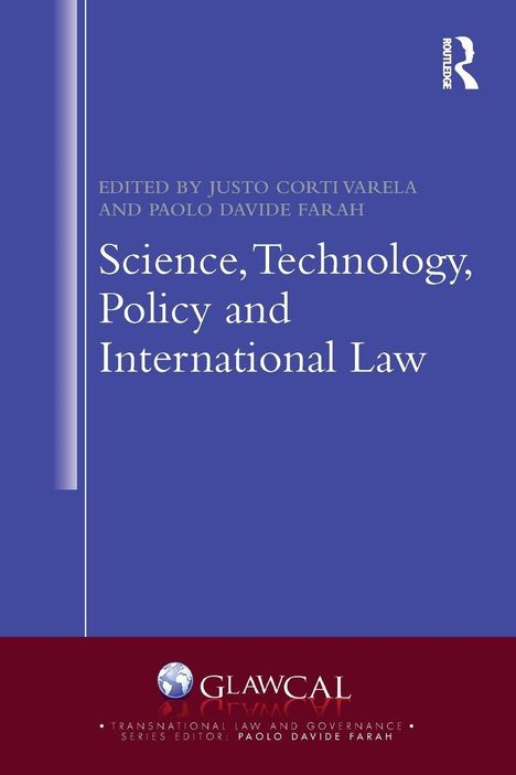 „Science, Technology, Policy and International Law“. Blauer Hintergrund, Glawcal-Logo unten mit Globus.