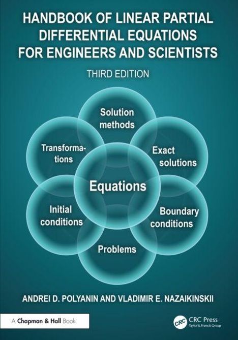 Titel: "Handbook of Linear Partial Differential Equations for Engineers and Scientists", Dritte Auflage. Sechs Kreise mit Themen umgeben "Equations".