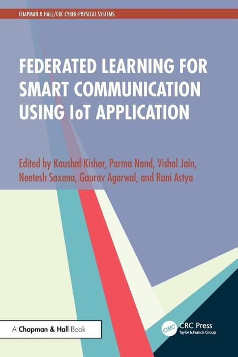 Oben steht "FEDERATED LEARNING FOR SMART COMMUNICATION USING IoT APPLICATION". Unten sind bunte Dreiecke.