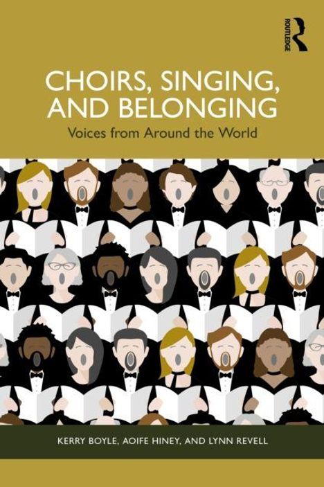 "CHOIRS, SINGING, AND BELONGING. Voices from Around the World." Menschen singen aus Notenblättern, Illustration.