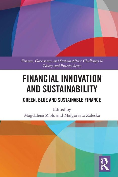 "Financial Innovation and Sustainability" steht zentral. Buntes geometrisches Design im Hintergrund, Logos unten rechts.