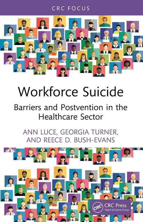 Titel: "Workforce Suicide: Barriers and Postvention in the Healthcare Sector". Buntes Muster von Menschen in Rechtecken.