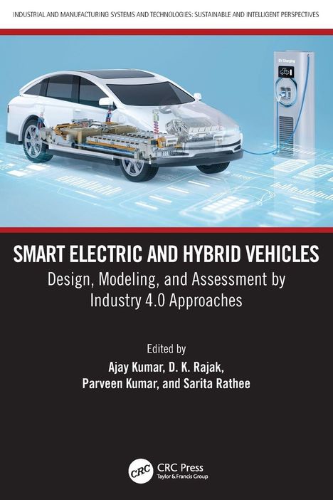 Der Titel lautet: "SMART ELECTRIC AND HYBRID VEHICLES". Ein Auto lädt an einer EV-Station.