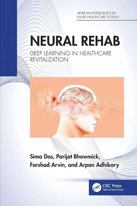 NEURAL REHAB: DEEP LEARNING IN HEALTHCARE REVITALIZATION. Autoren: Sima Das, Parijat Bhowmick, Farshad Arvin, Arpan Adhikary. Illustration eines Kopfes mit Gehirn.