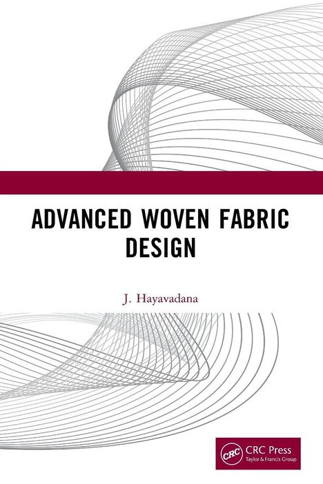 „ADVANCED WOVEN FABRIC DESIGN“ von J. Hayavadana. Geometrische Muster aus überlappenden Linien. Logo von CRC Press.