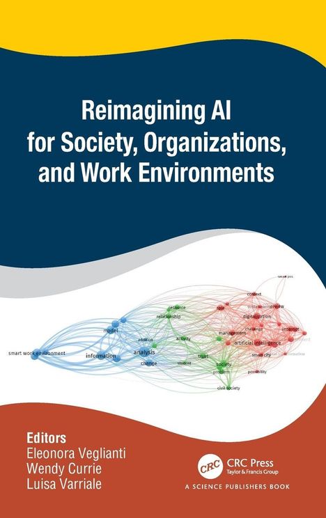 „Reimagining AI for Society, Organizations, and Work Environments.“ Netzdiagramm mit farbigen Knoten.