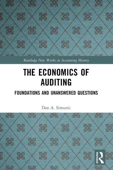 Buchtitel: "THE ECONOMICS OF AUDITING" von Dan A. Simunic, mit grünem geometrischem Musterhintergrund.